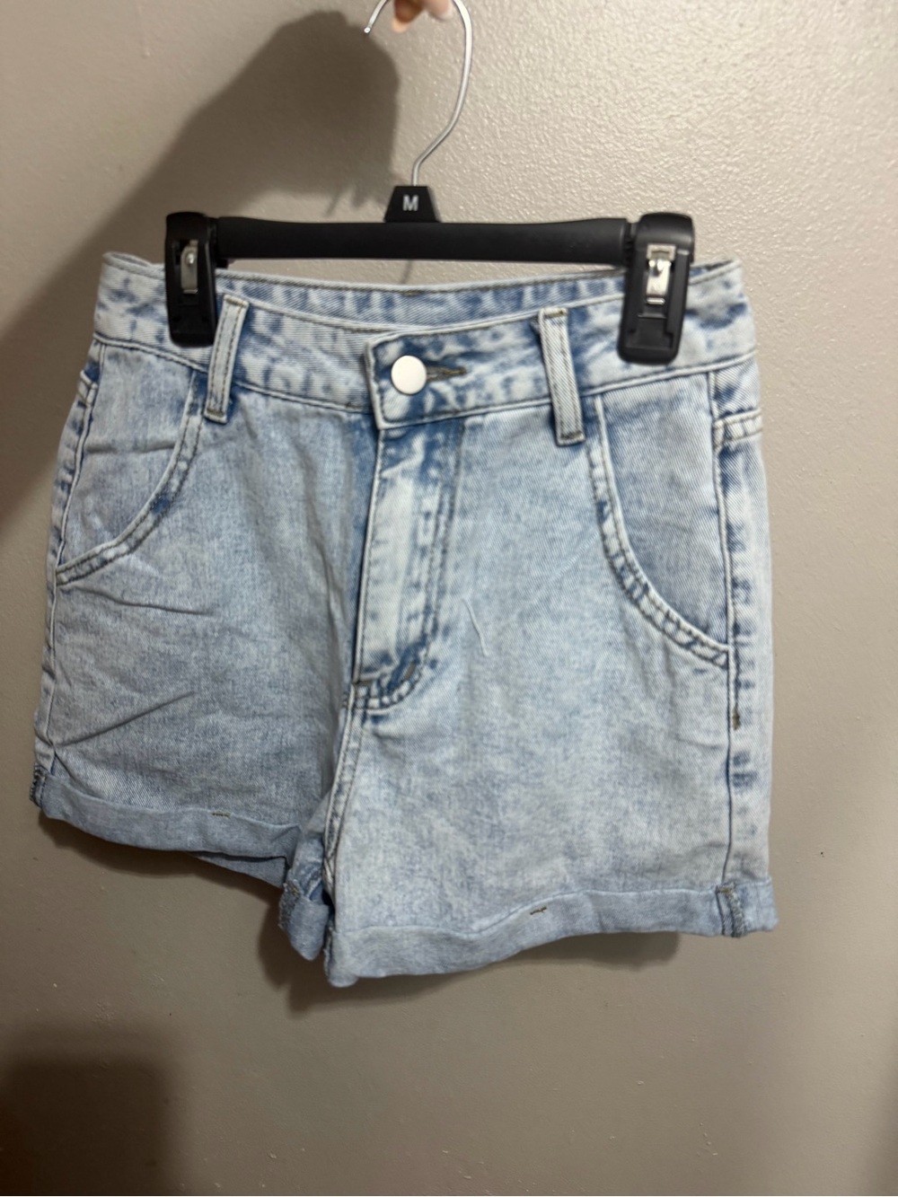 SHEIN Light Wash Denim Shortalls - Pale Blue Jean Shorts